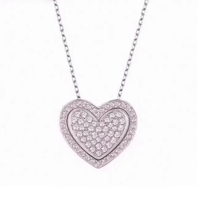 Collier avec Coeur Couleur Argent Chaîne style Svarovski