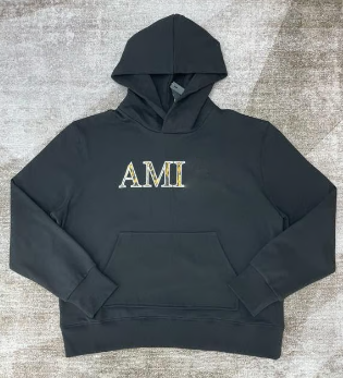 Sweat à capuche noir avec logo à motif style Amiria