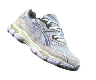 Chaussures en tissu et daim grises et beige style Asicss gel NYC