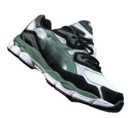 Chaussures en tissu et daim noires et vertes style Asicss gel NYC