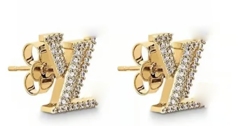 Boucles d'oreilles Couleur Or et Diamant avec Logo style LVi