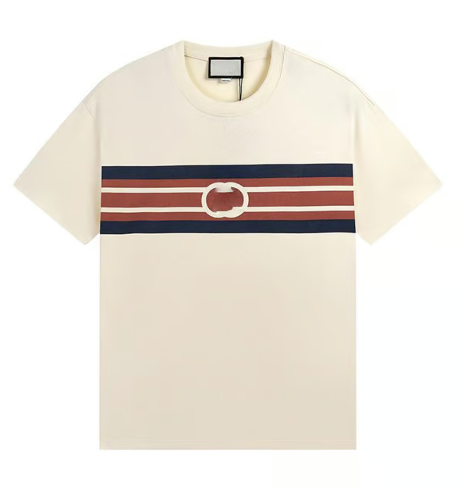 T-shirt beige à rayures rouges et bleues style GG