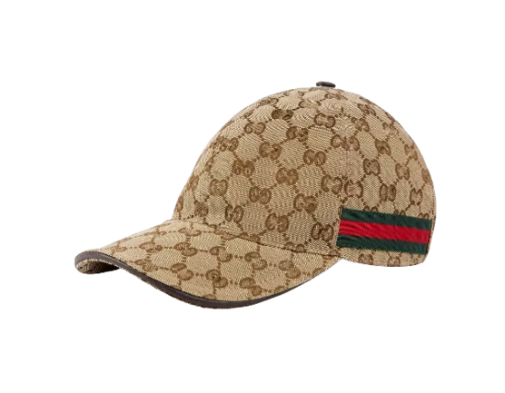 Casquette beige à motifs et bandes vertes et rouges style Guccie