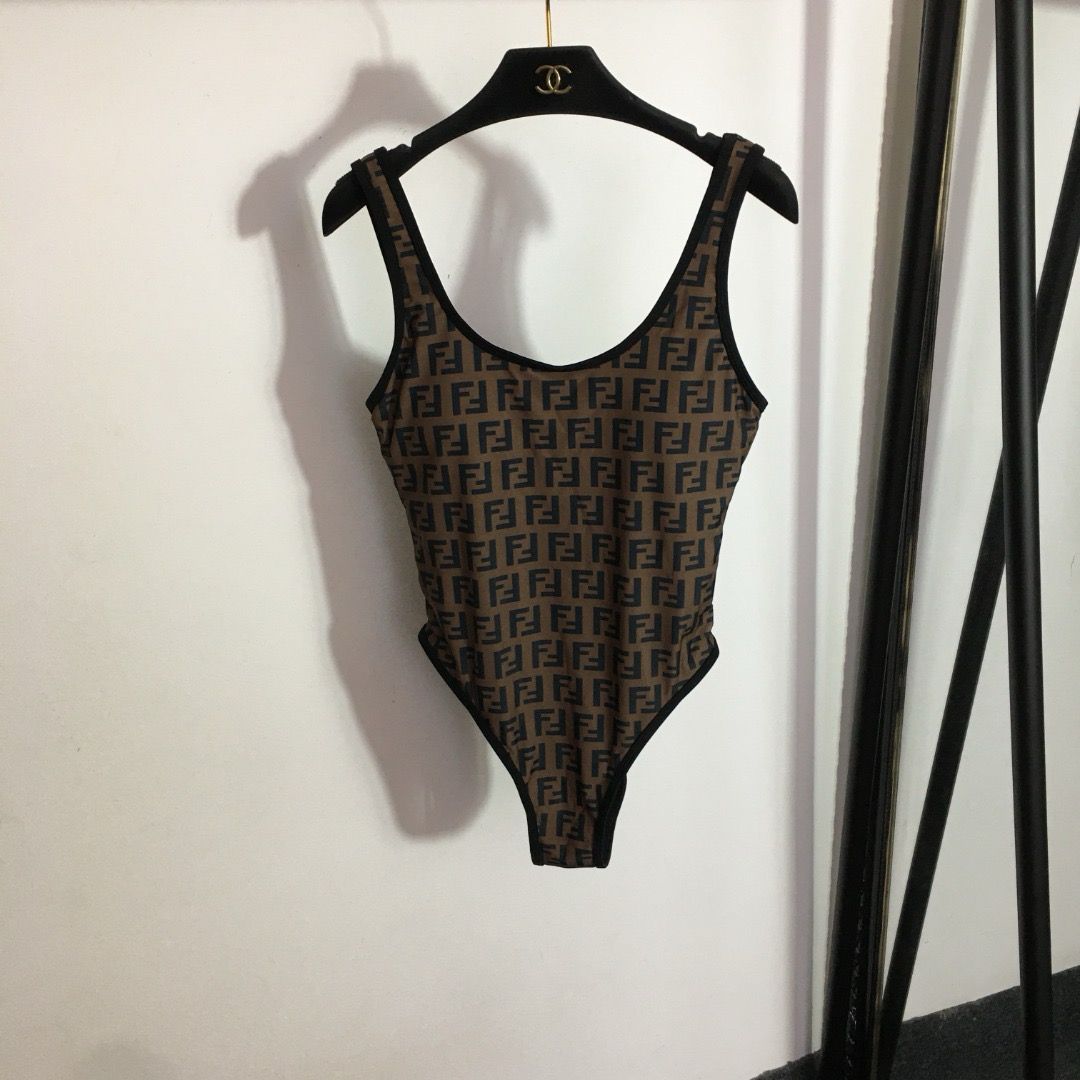 Maillot de bain marron et noir style Fendia