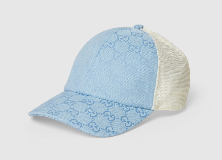 Casquette bleue à motifs et logo style Guccie