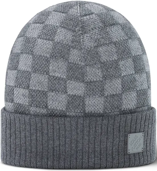 Bonnet en laine grise petit Damier style LVi
