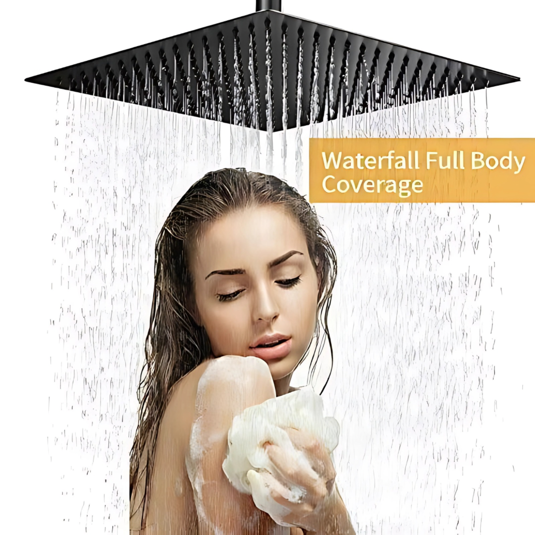 12 inch Matte Black Square Top Rain Shower Head
