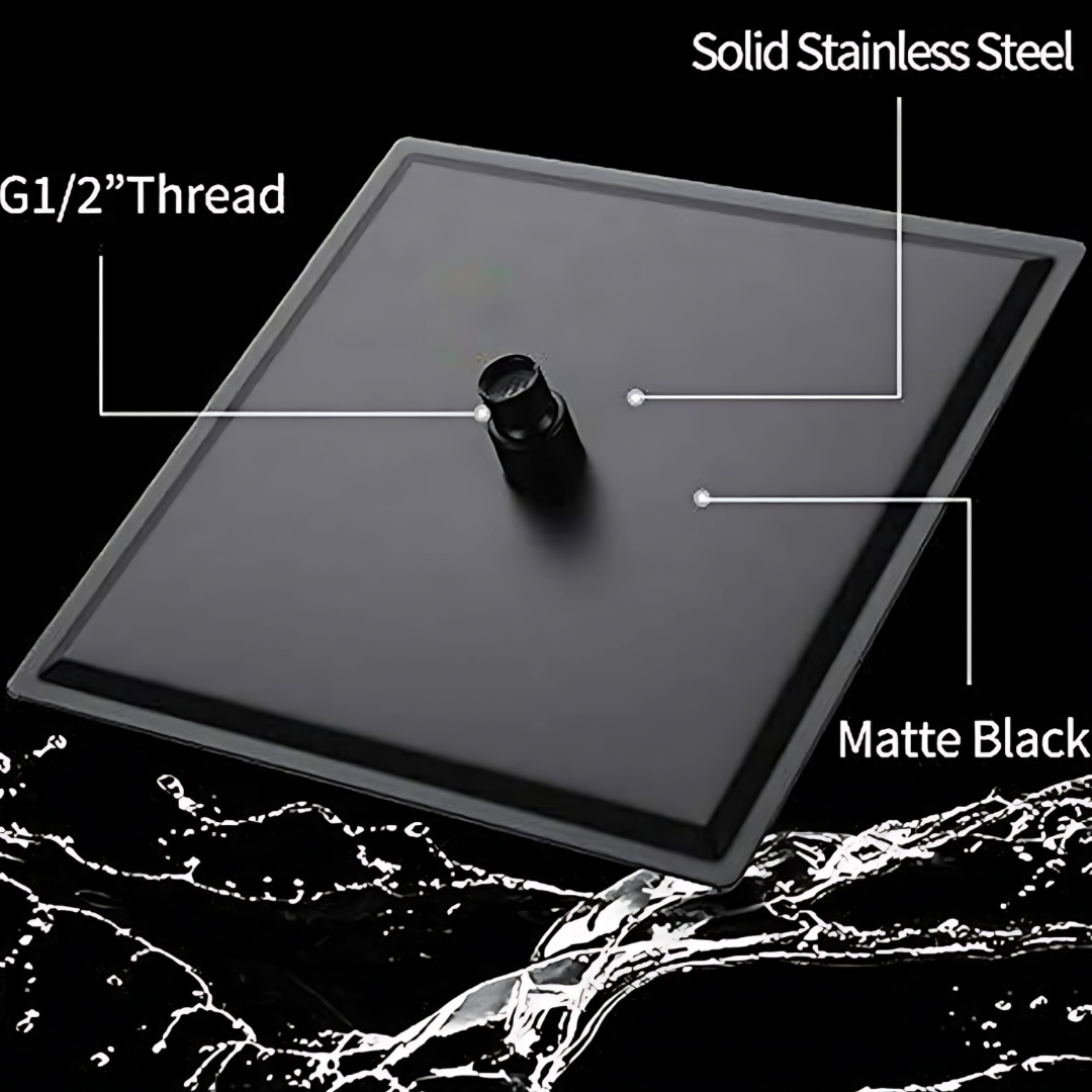 12 inch Matte Black Square Top Rain Shower Head