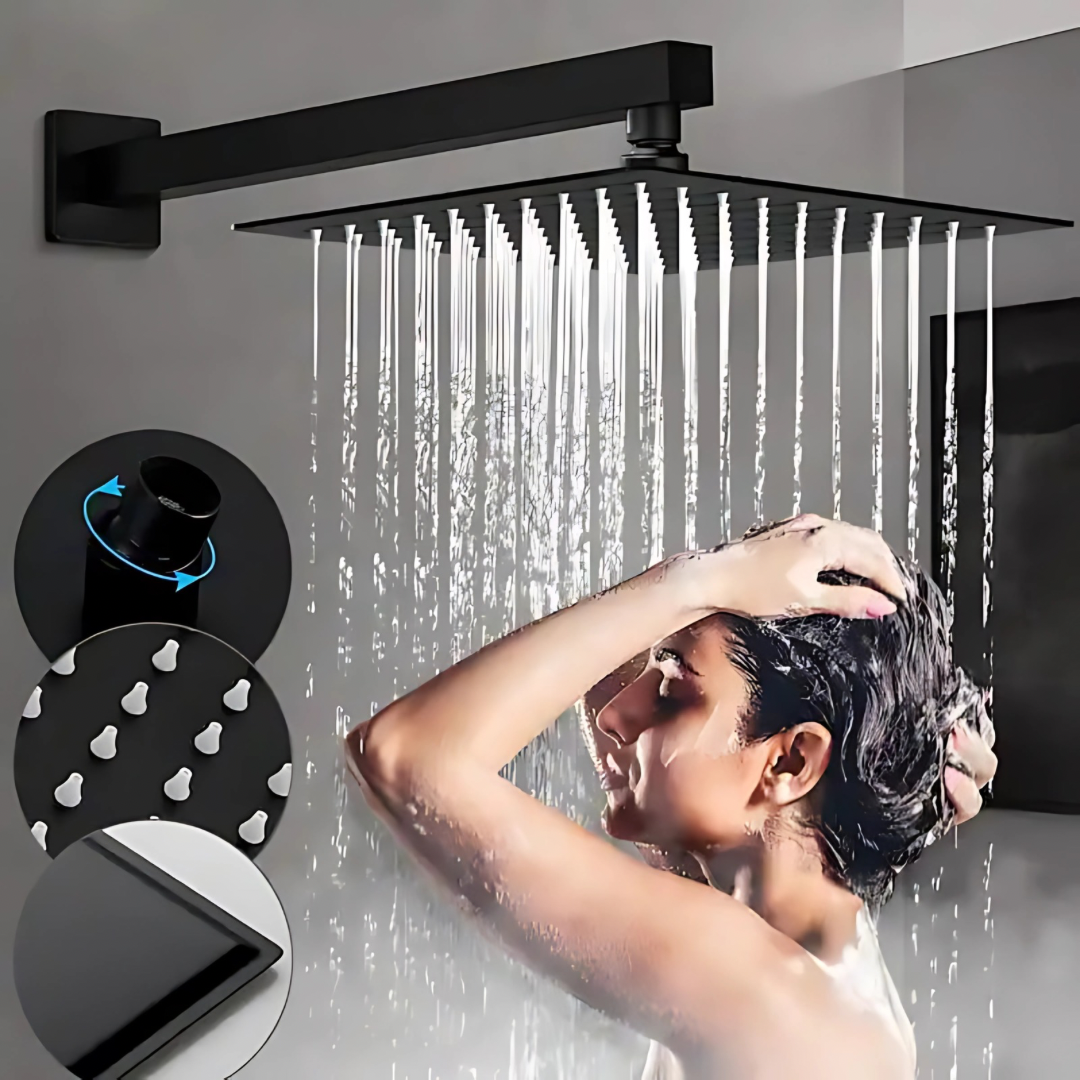 12 inch Matte Black Square Top Rain Shower Head