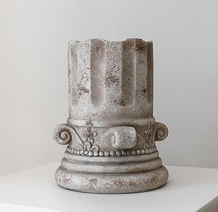 Antique Cement Vase for Living Room Bedroom Outdoor 7.48'' Farmhouse Decor for Flower Bouquet Plant Home Office Roman Column Ornament Flowerpot Fireplace Centerpieces Rustic Retro Vintage