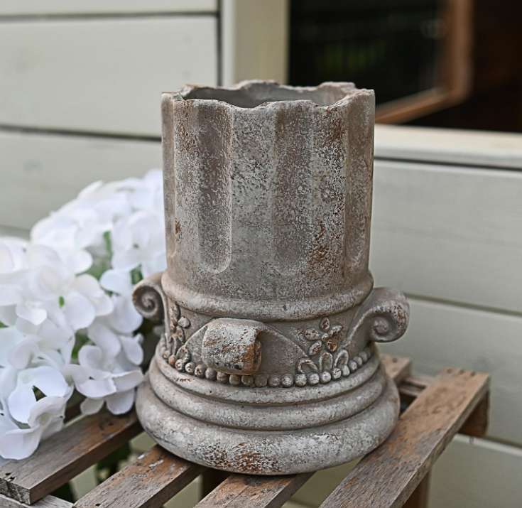 Antique Cement Vase for Living Room Bedroom Outdoor 7.48'' Farmhouse Decor for Flower Bouquet Plant Home Office Roman Column Ornament Flowerpot Fireplace Centerpieces Rustic Retro Vintage