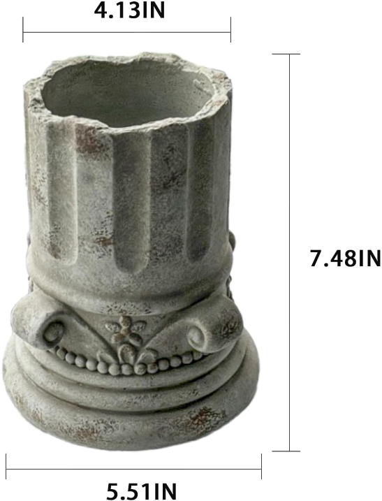 Antique Cement Vase for Living Room Bedroom Outdoor 7.48'' Farmhouse Decor for Flower Bouquet Plant Home Office Roman Column Ornament Flowerpot Fireplace Centerpieces Rustic Retro Vintage