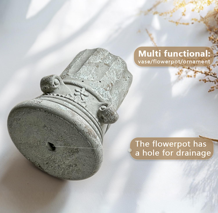 Antique Cement Vase for Living Room Bedroom Outdoor 7.48'' Farmhouse Decor for Flower Bouquet Plant Home Office Roman Column Ornament Flowerpot Fireplace Centerpieces Rustic Retro Vintage