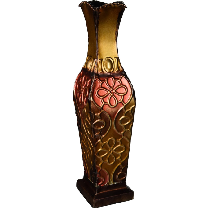 Harlequin Embossed Metal Vase-Table Centerpiece Home Décor for Dried Flower and Artificial Floral Arrangements, Living Room Décor, Bedroom Décor, Decorative Vase, 17-Inch Multicolor