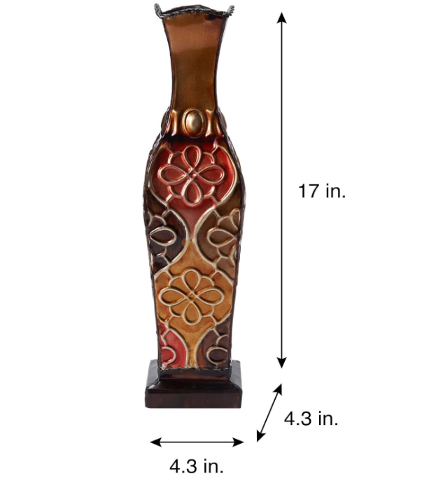 Harlequin Embossed Metal Vase-Table Centerpiece Home Décor for Dried Flower and Artificial Floral Arrangements, Living Room Décor, Bedroom Décor, Decorative Vase, 17-Inch Multicolor