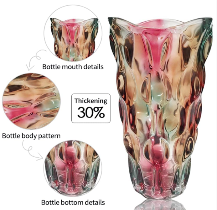 Heavy Flower Glass Vase Thickened 3.5lb 9.5inch Sparkle vase Bohemian Style, for Centerpieces,Kitchen,Office, Wedding,Perfect Home Decor Glass Vase (Purple Light)