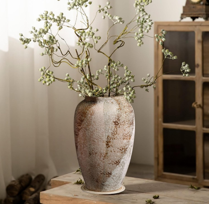 Rustic Ceramic Farmhouse Flower Vase, Ceramic Vase for Home Decor, Living Room Decoration, Shelf Decor, Mantel, Dinner Table Office Decorations Vase