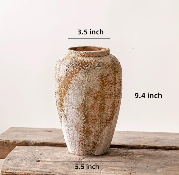 Rustic Ceramic Farmhouse Flower Vase, Ceramic Vase for Home Decor, Living Room Decoration, Shelf Decor, Mantel, Dinner Table Office Decorations Vase