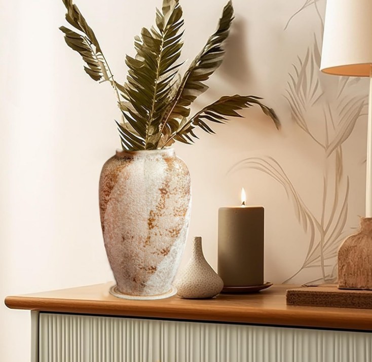 Rustic Ceramic Farmhouse Flower Vase, Ceramic Vase for Home Decor, Living Room Decoration, Shelf Decor, Mantel, Dinner Table Office Decorations Vase
