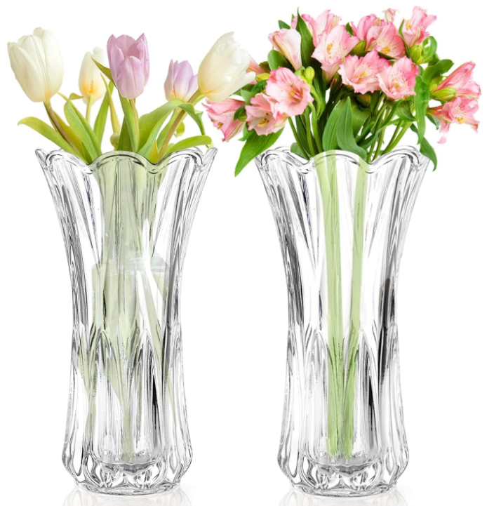 2 Pack Glass Flower Vase, 9.5 Inch Large Thickened Clear Vase, Phoenix Tail Shape Floral Vase, Decorative Modern Plant Vase for Centerpieces, Home Decor, Wedding, Party, Office