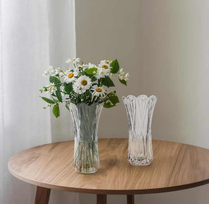 2 Pack Glass Flower Vase, 9.5 Inch Large Thickened Clear Vase, Phoenix Tail Shape Floral Vase, Decorative Modern Plant Vase for Centerpieces, Home Decor, Wedding, Party, Office