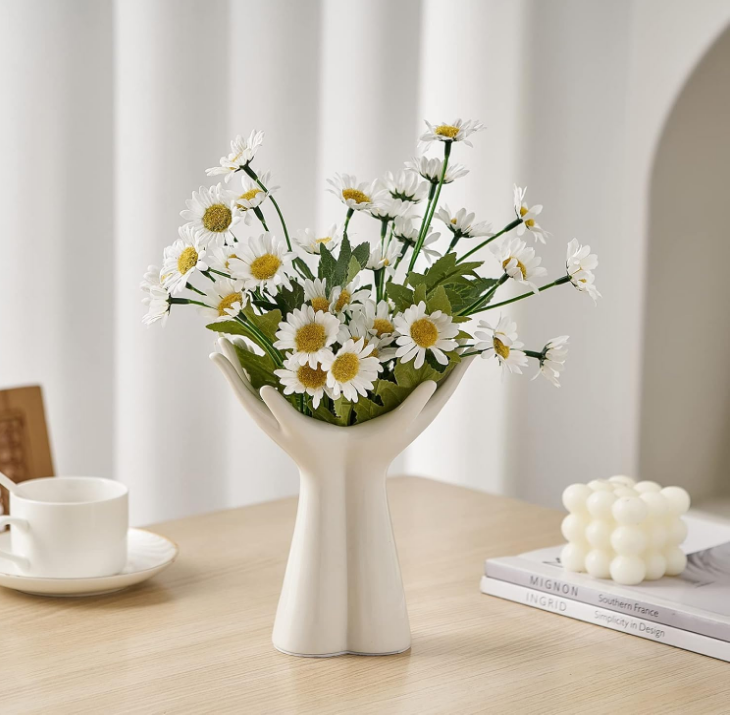 Ceramic Hand Flower Vase, White Vases for Decor, Unique Flower vase Decorative for Table Floral Centerpieces Modern Nordic Style Bedroom Kitchen Living Room Office Desk
