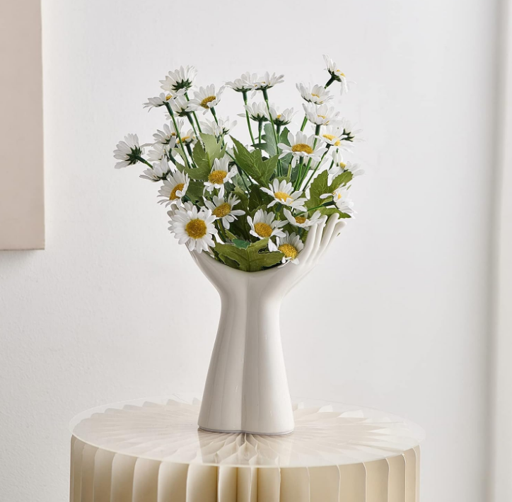 Ceramic Hand Flower Vase, White Vases for Decor, Unique Flower vase Decorative for Table Floral Centerpieces Modern Nordic Style Bedroom Kitchen Living Room Office Desk