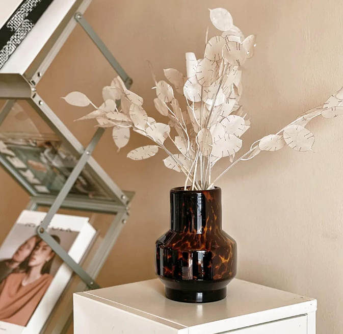 Ceramic Flower Vase, Unique Vase for Home Office Table Decor Housewarming Festival Gift (Amber)