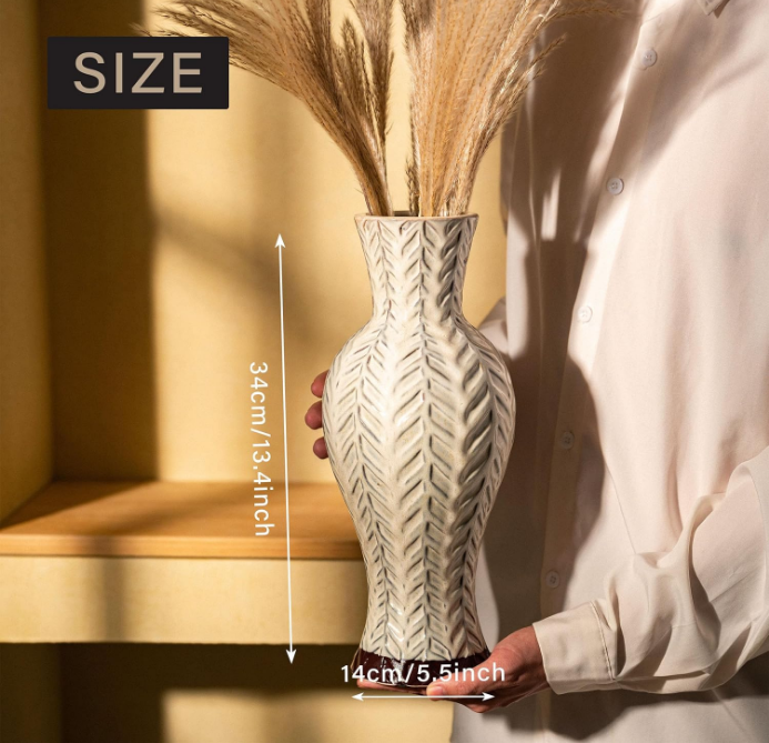 Tall Vase for Home Decor, Farmhouse Large Ceramic Vases for Flower, Off-White Decorative Boho Vases for Pampas Grass, Mantel, Living Room,Shelf, Centerpieces, 13.4'', Gifts for Mom