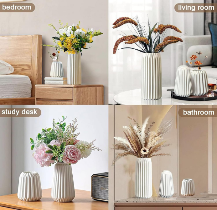 White Ceramic Vase -Set of 3 Boho for Modern Home Decor,Nordic Minimalism Decor Office Entryway Living Room Centerpiece Table Decorations Vases