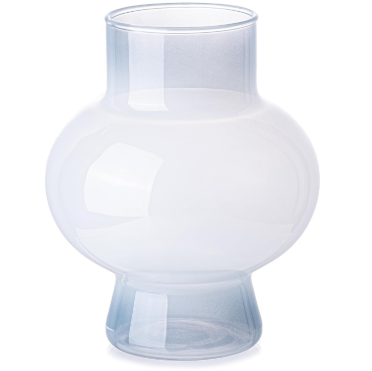 Glass Vase for Flower Centerpiece, Lantern Shaped Glass Vase, Modern Floral Vase for Center, Living Room, Tabletop Decor (Off-White)
