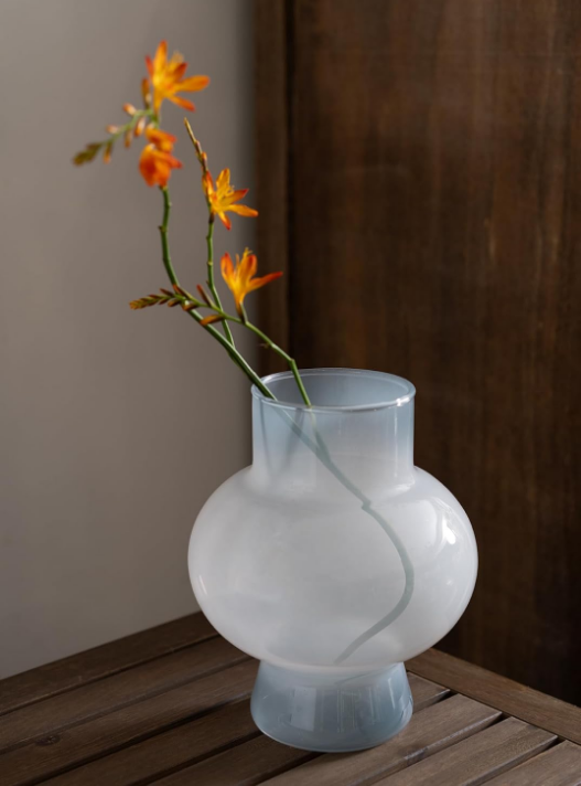Glass Vase for Flower Centerpiece, Lantern Shaped Glass Vase, Modern Floral Vase for Center, Living Room, Tabletop Decor (Off-White)