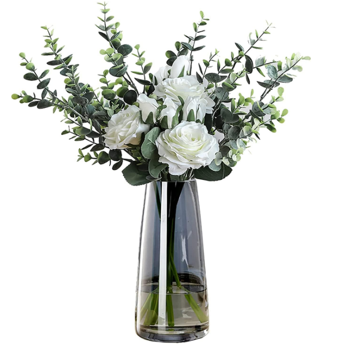 Modern Glass Vase Irised Crystal Clear Glass Vase for Home Office Decor (Crystal Grey)