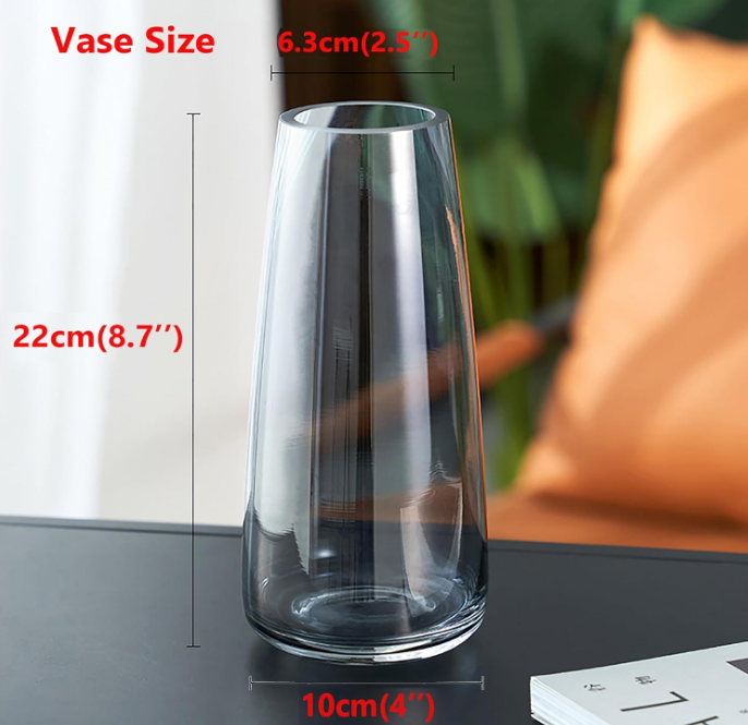 Modern Glass Vase Irised Crystal Clear Glass Vase for Home Office Decor (Crystal Grey)