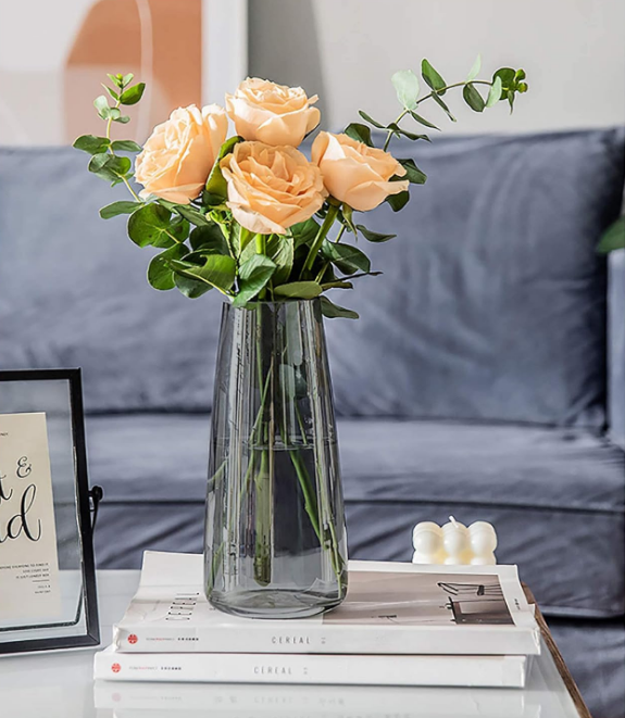 Modern Glass Vase Irised Crystal Clear Glass Vase for Home Office Decor (Crystal Grey)