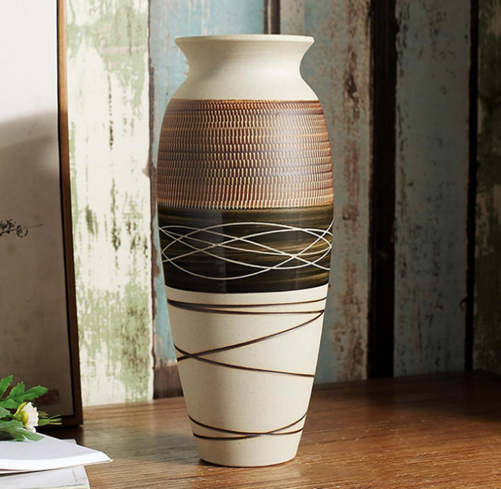 Ceramic Rustic Farmhouse Vase,Large Vintage Flower Vase for Home Decor,Tall Boho vase for Living Room, Table, Mantel, Shelf and Centerpieces Decor and Housewarming