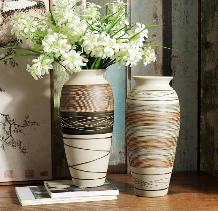 Ceramic Rustic Farmhouse Vase,Large Vintage Flower Vase for Home Decor,Tall Boho vase for Living Room, Table, Mantel, Shelf and Centerpieces Decor and Housewarming