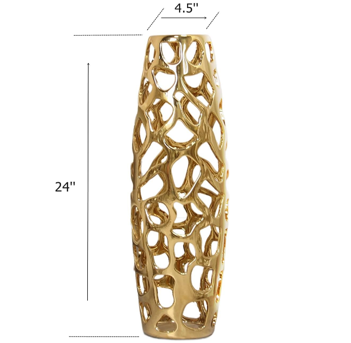 Ceramic Vase Large Floor Vase Handmade Ceramic Flower Holder Hand Carve Vase Made Sophisticated Vessel for Decorative Branches and Dried Flowers 24 Inches Gold