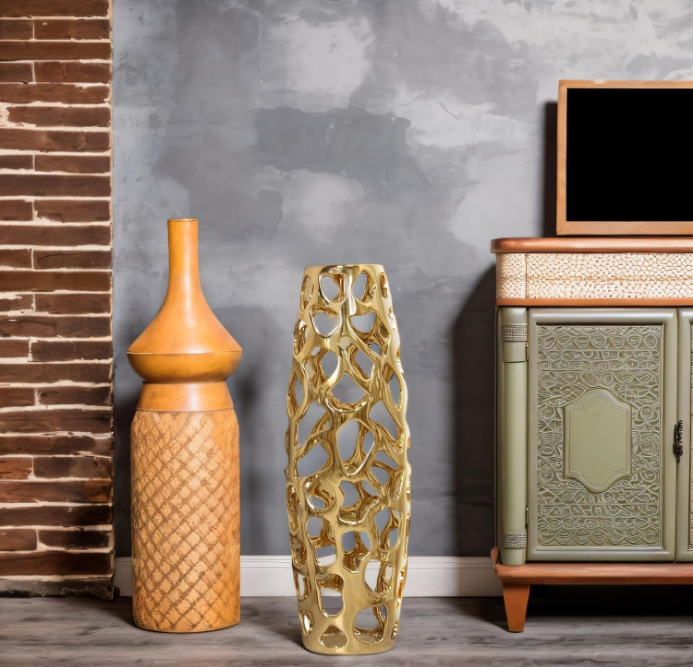 Ceramic Vase Large Floor Vase Handmade Ceramic Flower Holder Hand Carve Vase Made Sophisticated Vessel for Decorative Branches and Dried Flowers 24 Inches Gold
