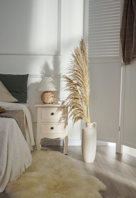 Floor Vase for Pampas Grass, Rustic Vase for Home Decor, Decorative Ceramic Farmhouse Beige Vase with Handle for Living Room, Fireplace,Mental Ideal Housewarming Gifts for Mom,14"