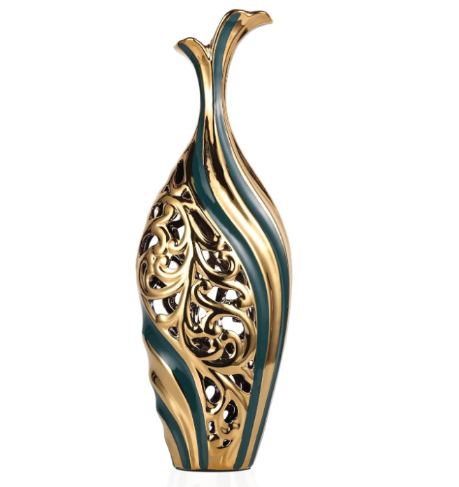 19 inch Tall Floor vase, Green and Gold Ceramic vase, Pottery Decorative vase, Unique Pampas Grass vase Suitable for Living Room Floor, Home Office, Porch Home Centerpiece Decorative Large vase