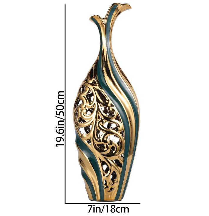 19 inch Tall Floor vase, Green and Gold Ceramic vase, Pottery Decorative vase, Unique Pampas Grass vase Suitable for Living Room Floor, Home Office, Porch Home Centerpiece Decorative Large vase