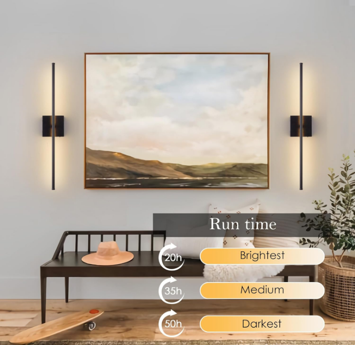 Battery Operated Wall Sconces with Remote Control, Dimmable Wall Sconces Set of Two, 350°Rotate, 3000K LED Black Wireless Wall Light for Living Room, Hallway, Bedroom, 28.3 Inch (2 Pack)