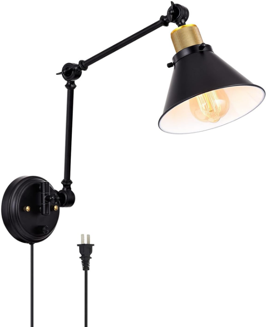 Wall Sconce Plug in, Dimmable Wall Sconce with Switch Swing Arm Wall Lights Plug in Wall Mounted Light Wall Sconces Lighting with 6FT Plug in Cord, E26 Base, UL Listed(Two Arms, 1 Pack)