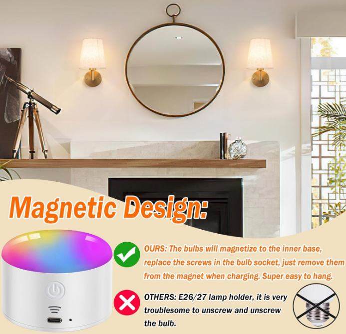 Wall Sconce Battery Operated Wall Light Fixure with Remote Control, Dimmable Battery Operated Wall Sconces Set Of Two, Indoor Wireless Wall Mounted Lamp with Rechargable Bulb For Bedroom Living Room
