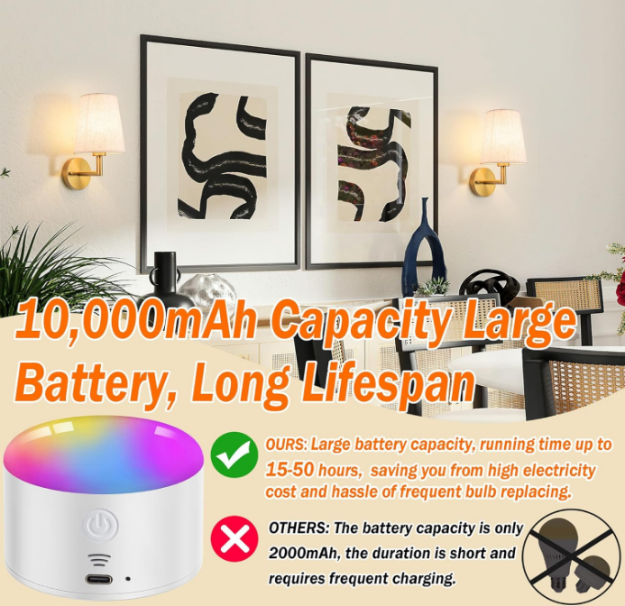 Wall Sconce Battery Operated Wall Light Fixure with Remote Control, Dimmable Battery Operated Wall Sconces Set Of Two, Indoor Wireless Wall Mounted Lamp with Rechargable Bulb For Bedroom Living Room