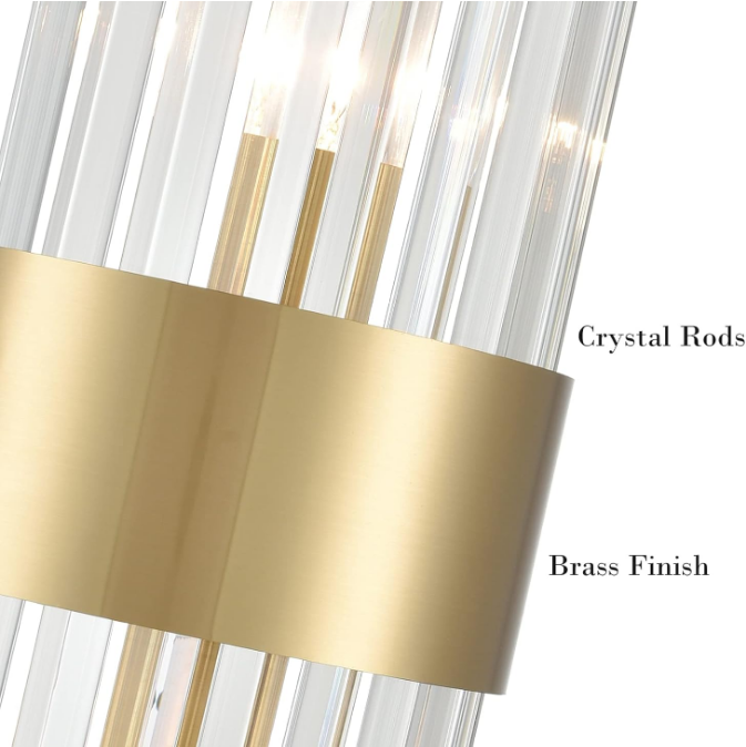 Gold Crystal Wall Sconces Set of Two Modern 2-Light Crystal Glass Sconces Wall Lighting Brass Glass Wall Light Fixtures for Bathroom Hallway Bedroom