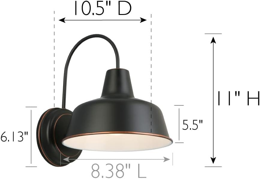 Mason Barn Light 1 Indoor/Outdoor Wall Mount Modern Industrial Farmhouse Design House Light for Patio, Garage, Bathroom, Office, Kitchen, 8 inch, Oil Rubbed Bronze