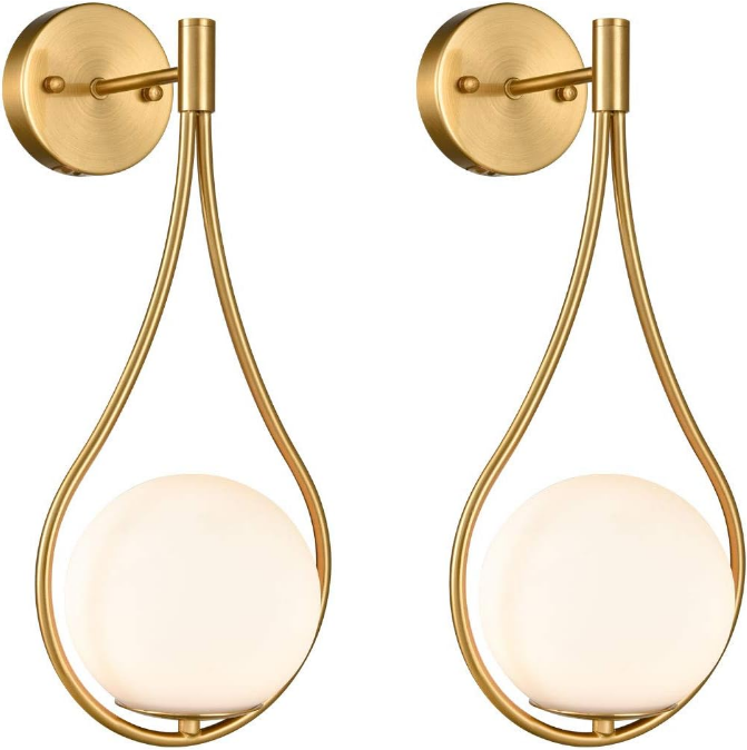 Mid-Century Modern Wall Sconces Bathroom Globe Vanity Light Fixture Brass Set of 2