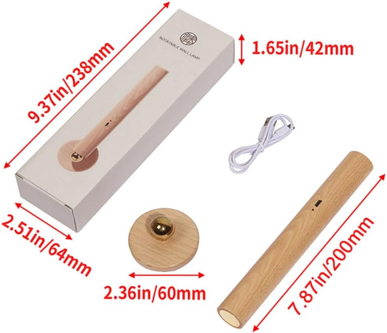 360° Rotatable Wooden Led Wall Lamp Magnetic USB Rechargeable Wall Sconces Battery Operated Led Night Light for Household (Beech Wood 1PC)